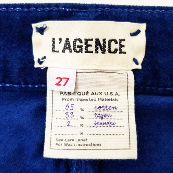 L'AGENCE Margot Royal Cobalt Blue Velvet Jeans Pants 27 High Rise Stretch $235 - Picture 8 of 16